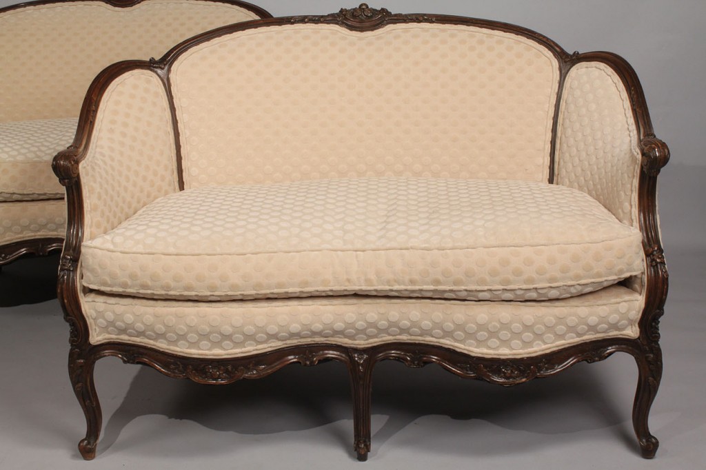 Lot 48: Pair of Louis XV Upholstered Settees, 19th century