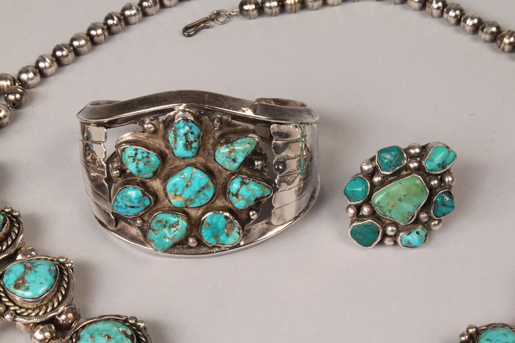 Lot 500: Navajo silver and Morenci turquoise jewelry, 3 pcs