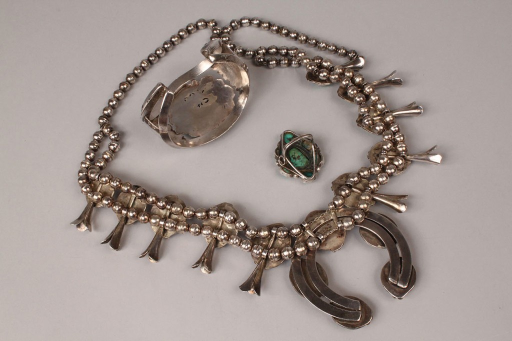 Lot 500: Navajo silver and Morenci turquoise jewelry, 3 pcs
