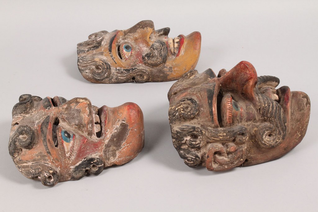 Lot 504: Lot of 3 Mexican Folk Art Dance Masks, male human