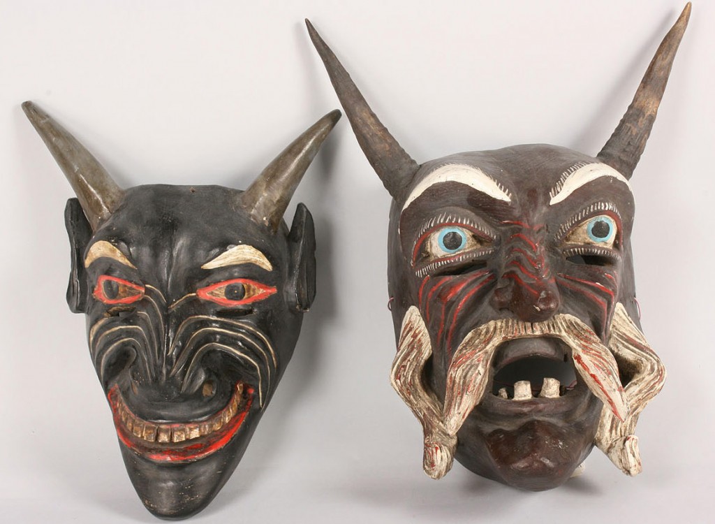 Lot 509: Pair of Mexican Folk Art Diablo masks, Black Devil