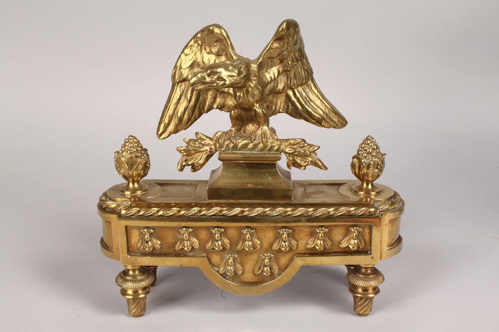 Lot 50: Brass eagle fireplace chenets, 19th c.