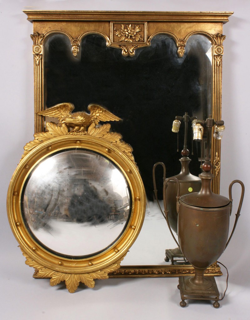 Lot 523: Two Federal Style Mirrors & Brass Lamp
