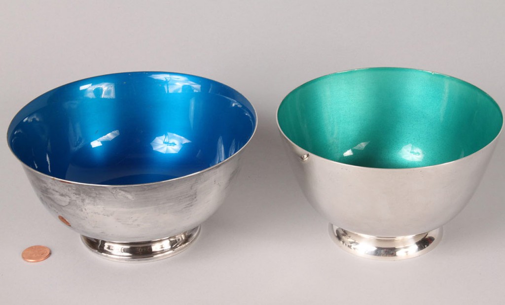 Lot 597: Two enameled Revere bowls