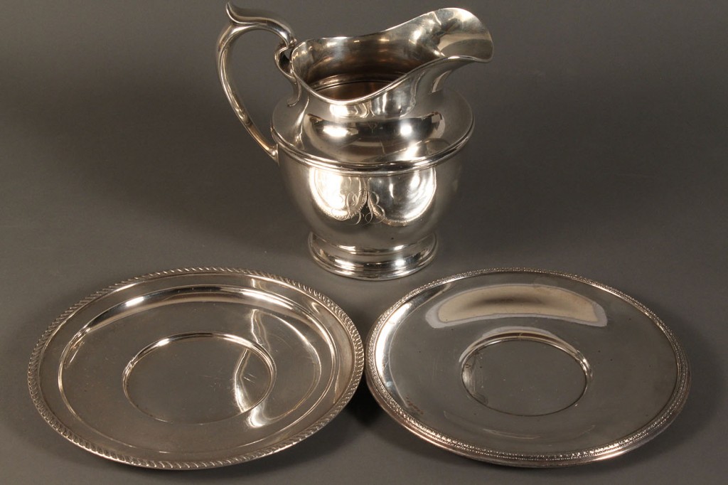 Lot 613: Gorham sterling pitcher and 2 plates