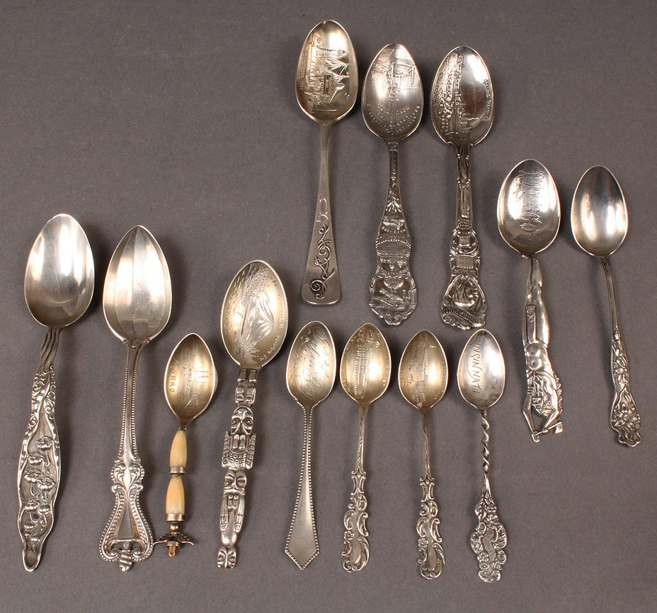 Lot 614: Sterling Silver souvenir spoons & teaspoons