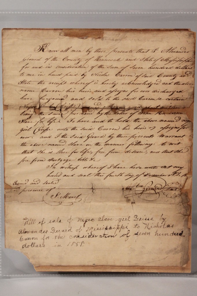 Lot 666: Mississippi Slave Bill of Sale, 1858