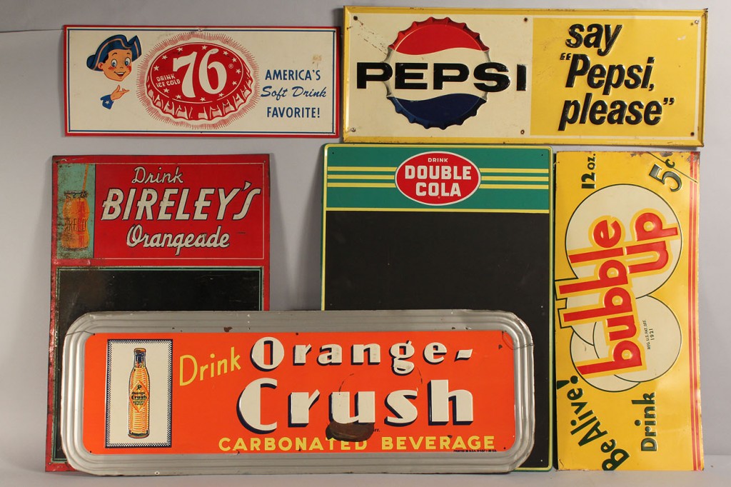 Lot 678: Lot of 6 Vintage Tin Soda Advertising Signs