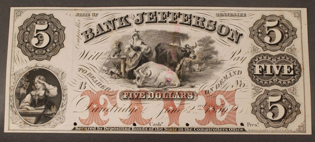 Lot 6: $5 Obsolete Currency Note, Bank of Jefferson, Dandri