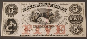 Lot 6: $5 Obsolete Currency Note, Bank of Jefferson, Dandri