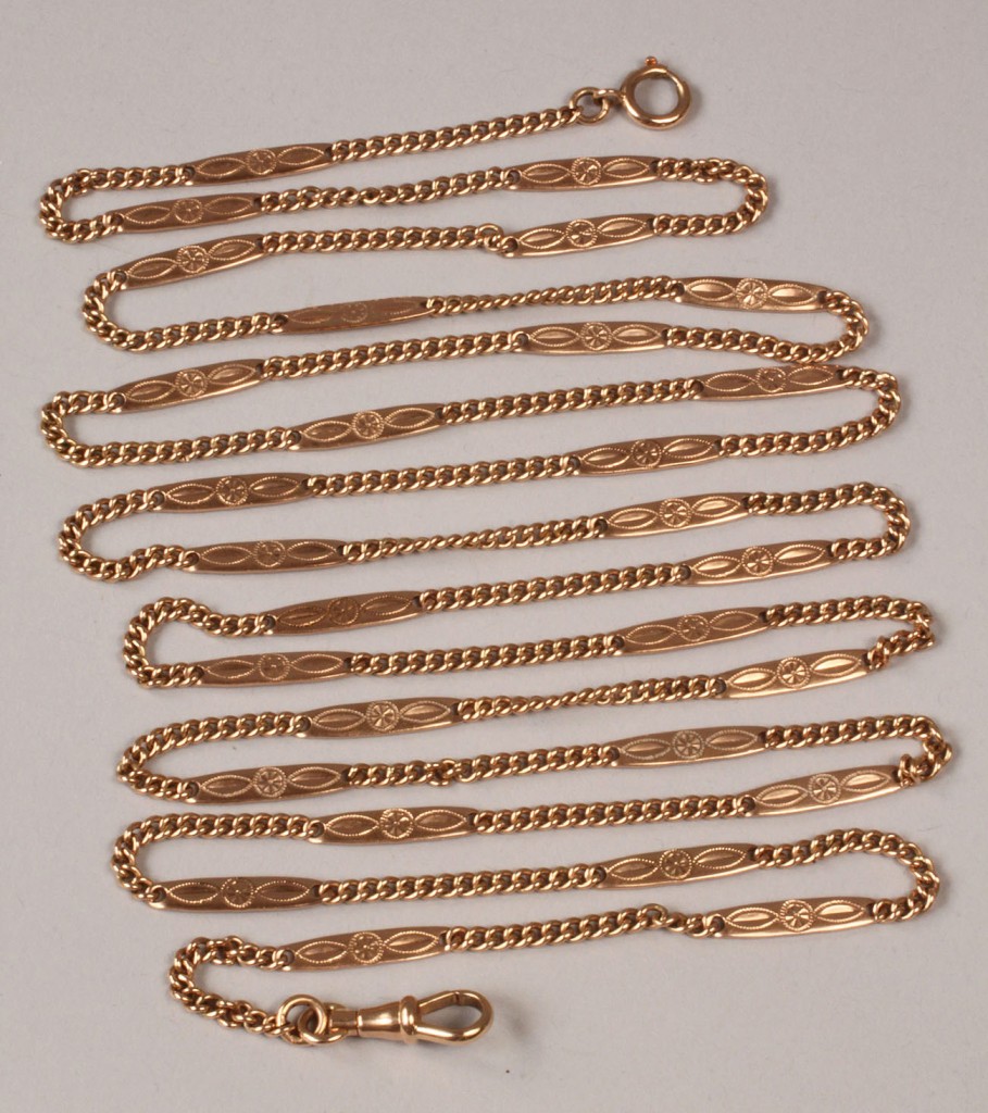 Lot 98: 14K Gold Watch Chain, engraved links