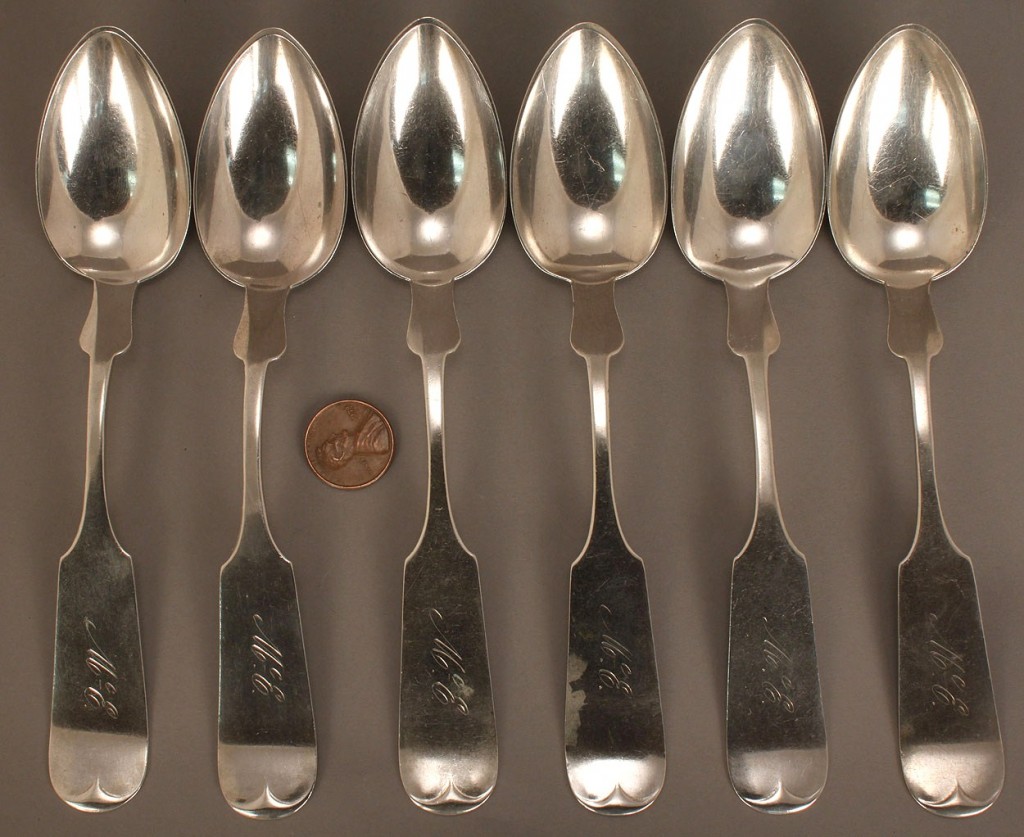 Lot 119: Set of 6 TN Coin Silver Spoons by E. B. Cayce