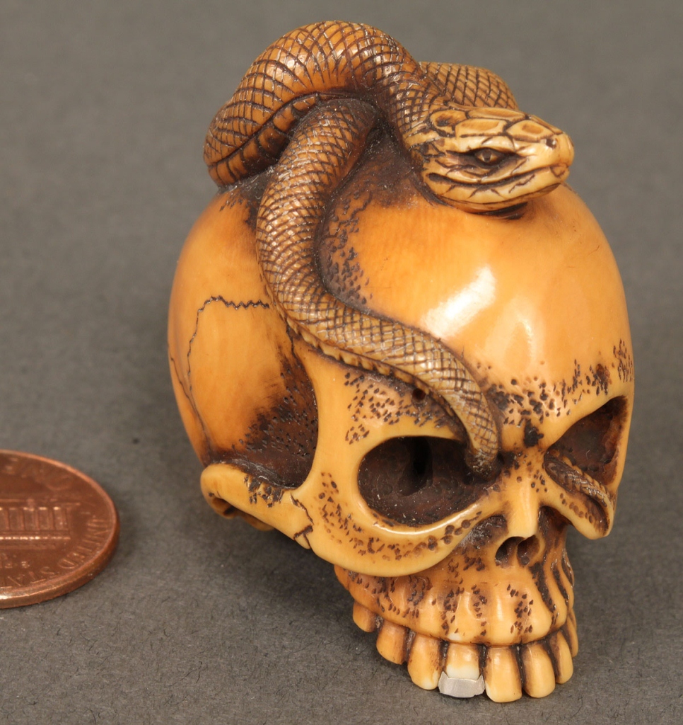 Lot 11: Japanese Ivory Netsuke, Skull & Snake