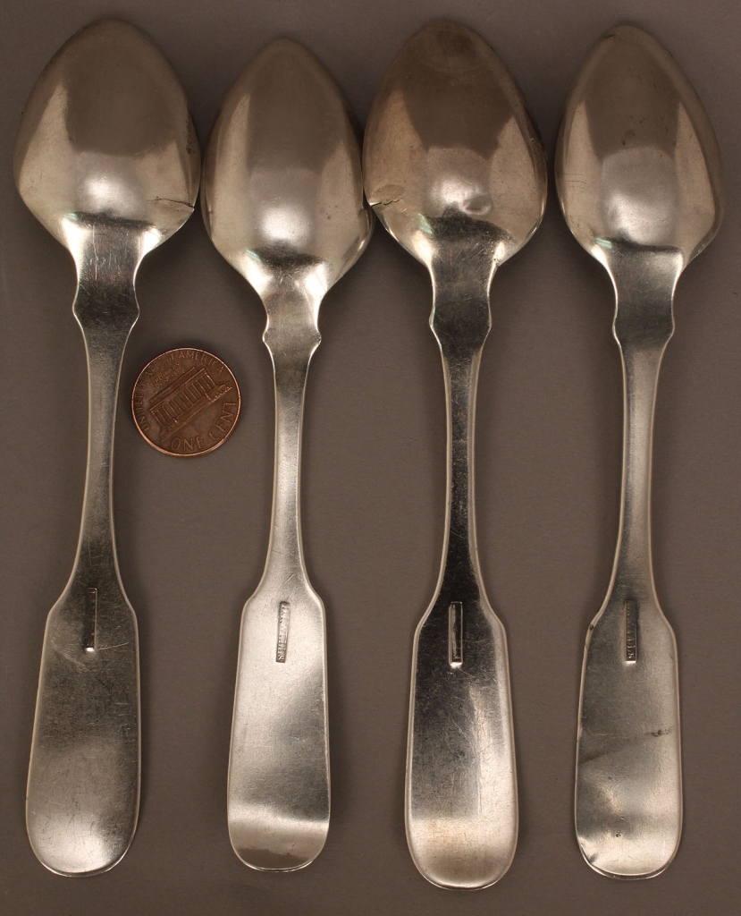 Lot 127: Four D. I. Wells Coin Silver Spoons, Bolivar, TN
