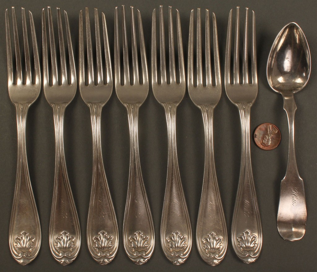 Lot 128: 8 pieces TN & KY Coin Silver flatware