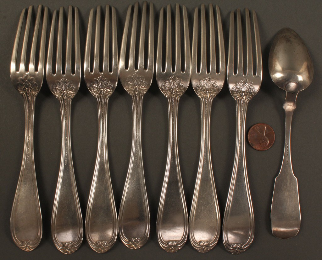 Lot 128: 8 pieces TN & KY Coin Silver flatware