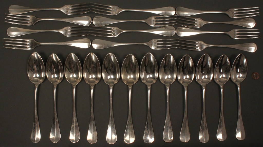 Lot 136: French first standard silver flatware, Bonnesuer