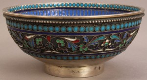 Lot 137: Russian Silver and Cloisonne Enamel Bowl