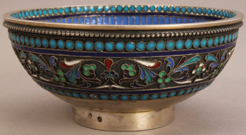 Lot 137: Russian Silver and Cloisonne Enamel Bowl