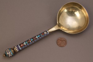 Lot 139: Russian Enameled Silver Gilt Spoon