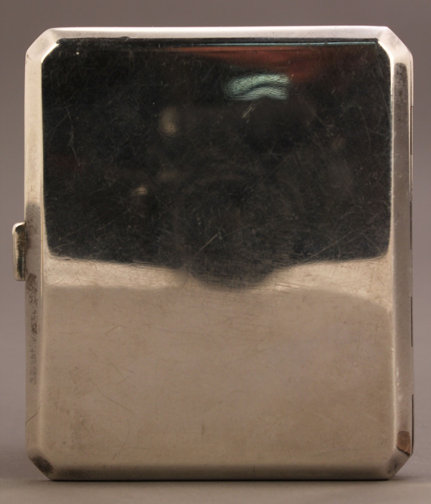 Lot 143: Enameled sterling cigarette case, nude