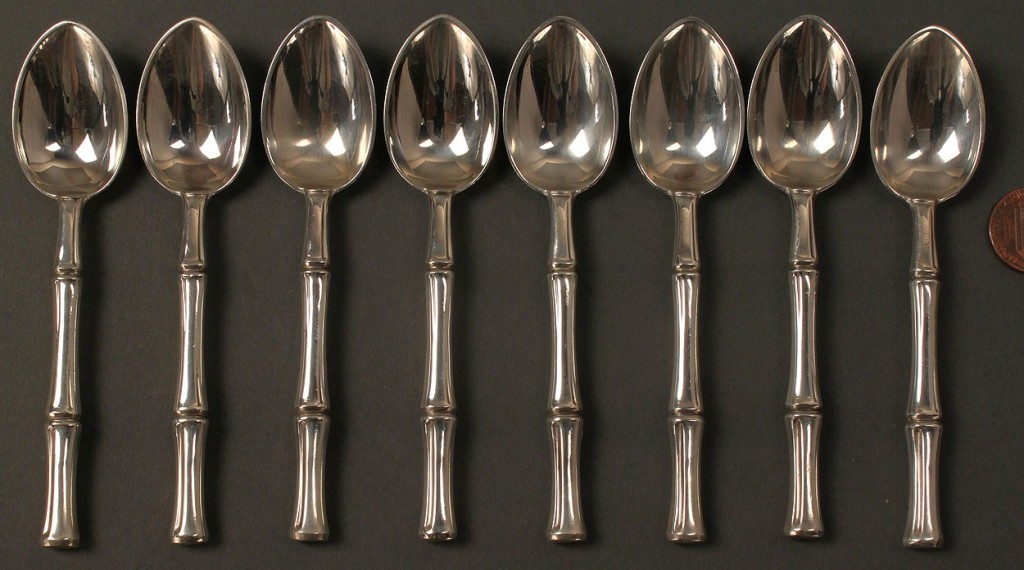 Lot 144: 8 Tiffany Sterling Demitasse Spoons, Bamboo Patter