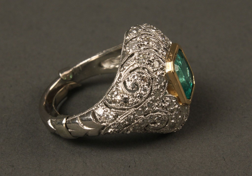 Lot 158: 18K Emerald and Diamond Ring