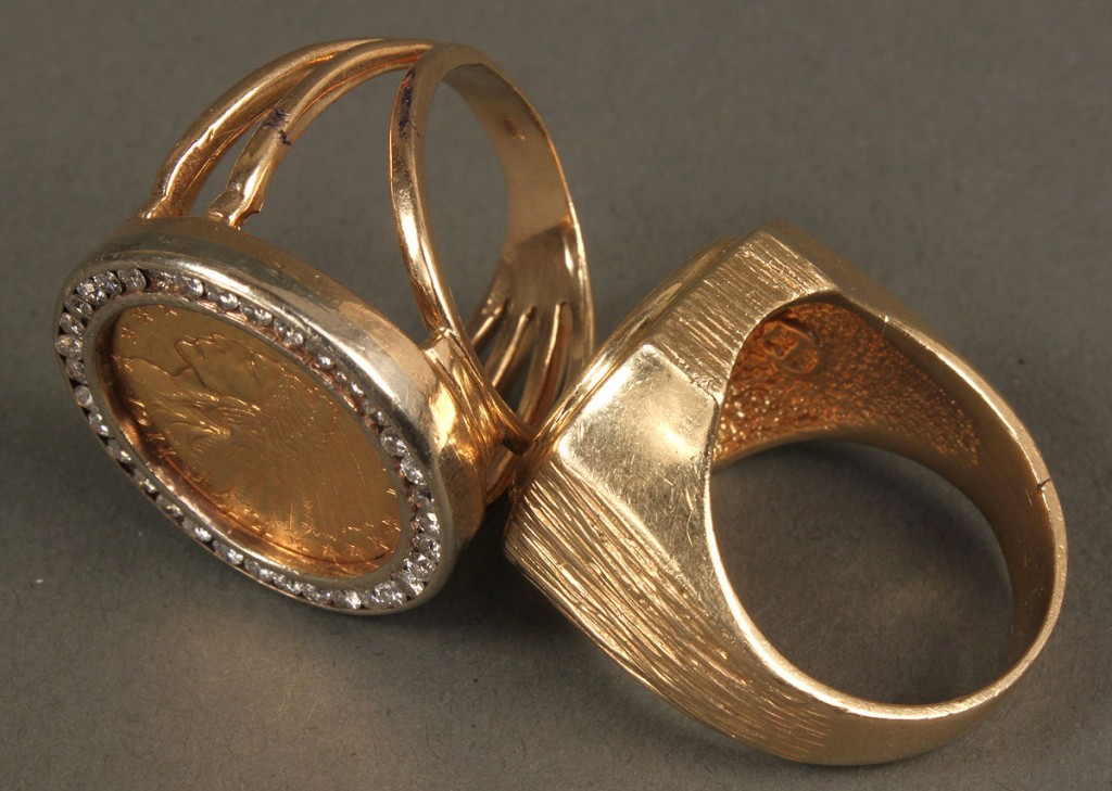 Lot 163: Two 14K & Gold Coin Rings