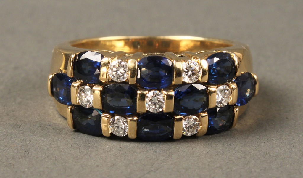 Lot 170: 18K Sapphire and Diamond Checkerboard Ring