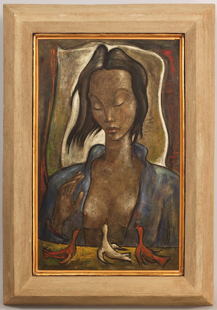 Lot 193: Angel Botello oil on board portrait of a woman