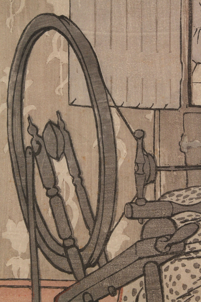 Lot 198: Bror Nordfeldt colored woodcut, Spinning Wheel