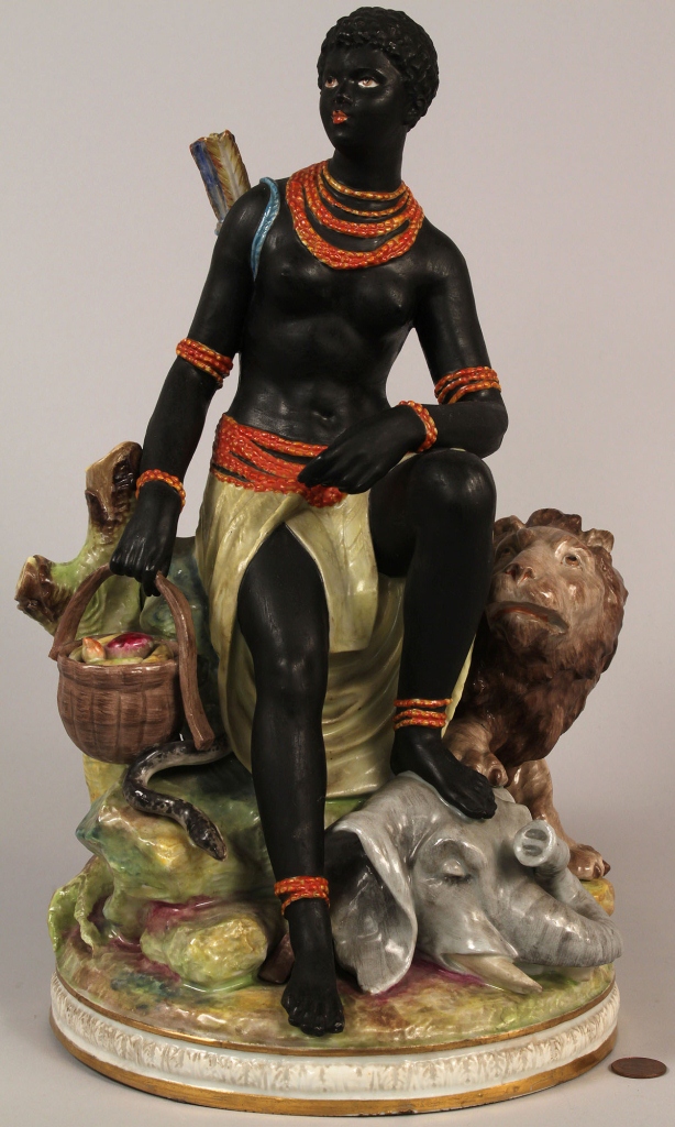 Lot 204: Blackamoor porcelain figure of African Hunter