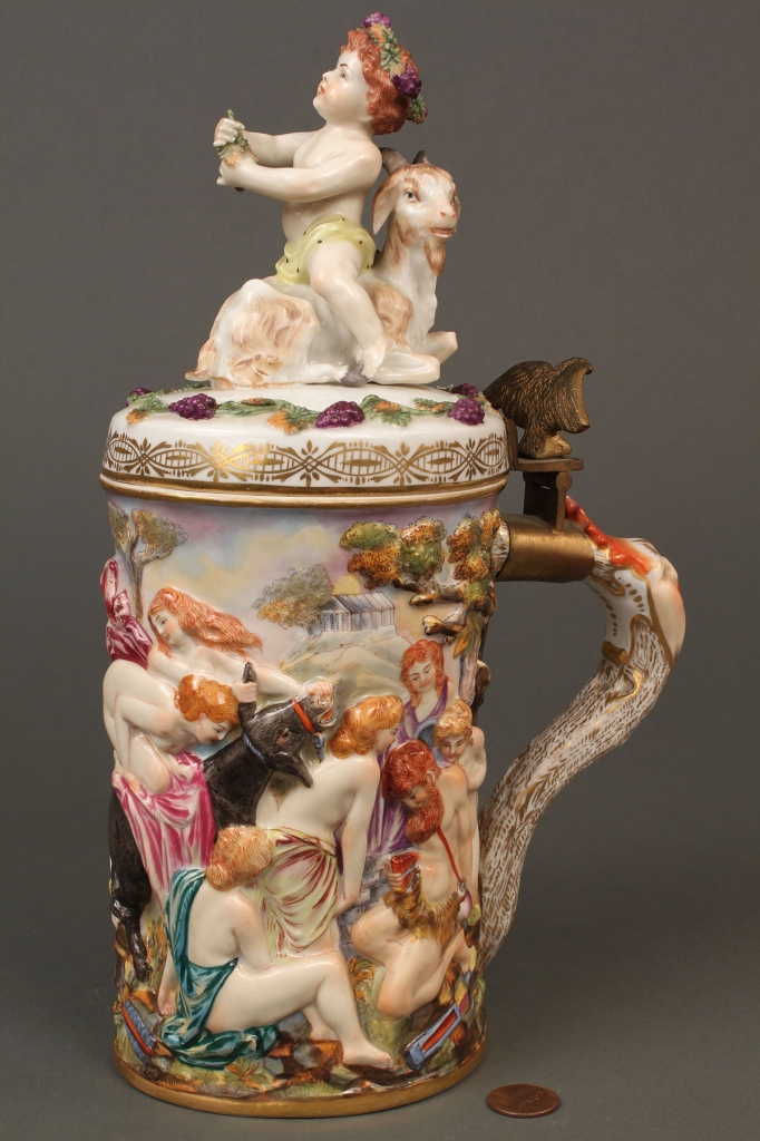Lot 205: Early Capodimonte Bacchus Tankard marked 2118