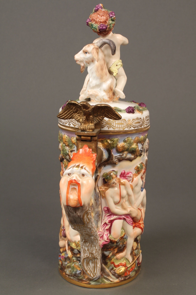 Lot 205: Early Capodimonte Bacchus Tankard marked 2118