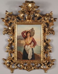 Lot 207: Framed Hand Painted Porcelain Plaque, Gypsy