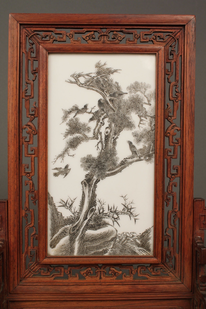 Lot 20: Chinese Republic Porcelain Scholar's Screen on Sta