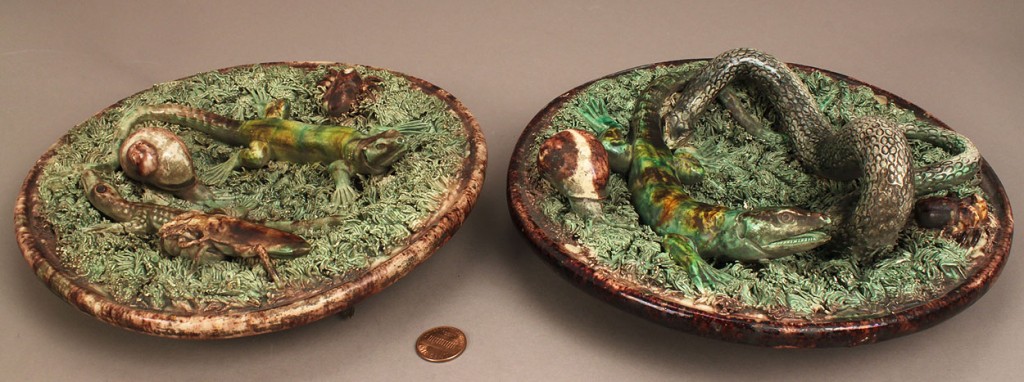 Lot 213: Two 2 Majolica Portugal Palissy Ware Plaques