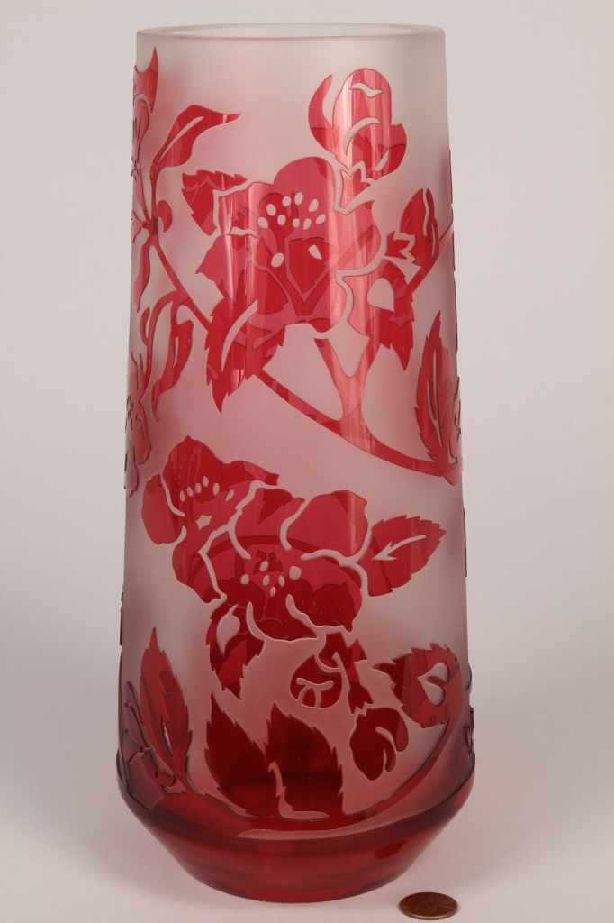 Lot 223: Val Saint Lambert Cameo Glass Vase, artist signed