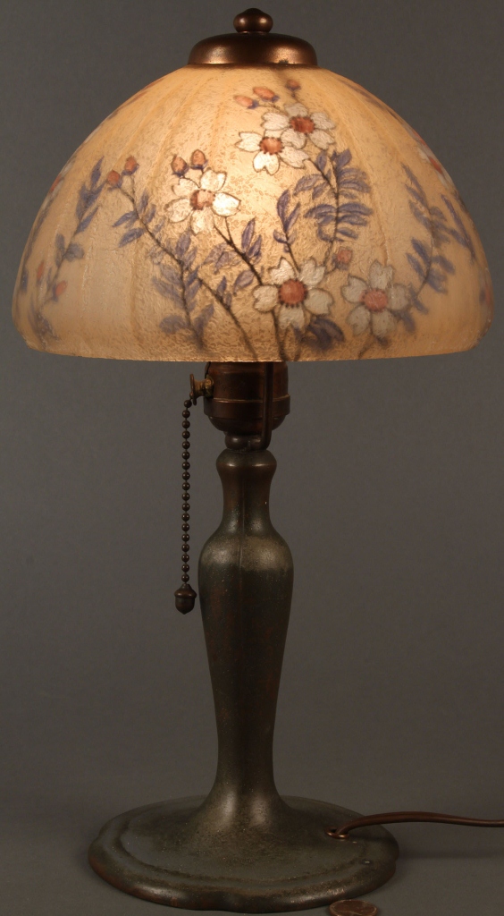 Lot 224: Handel Boudoir Lamp w/ floral shade, artist signed