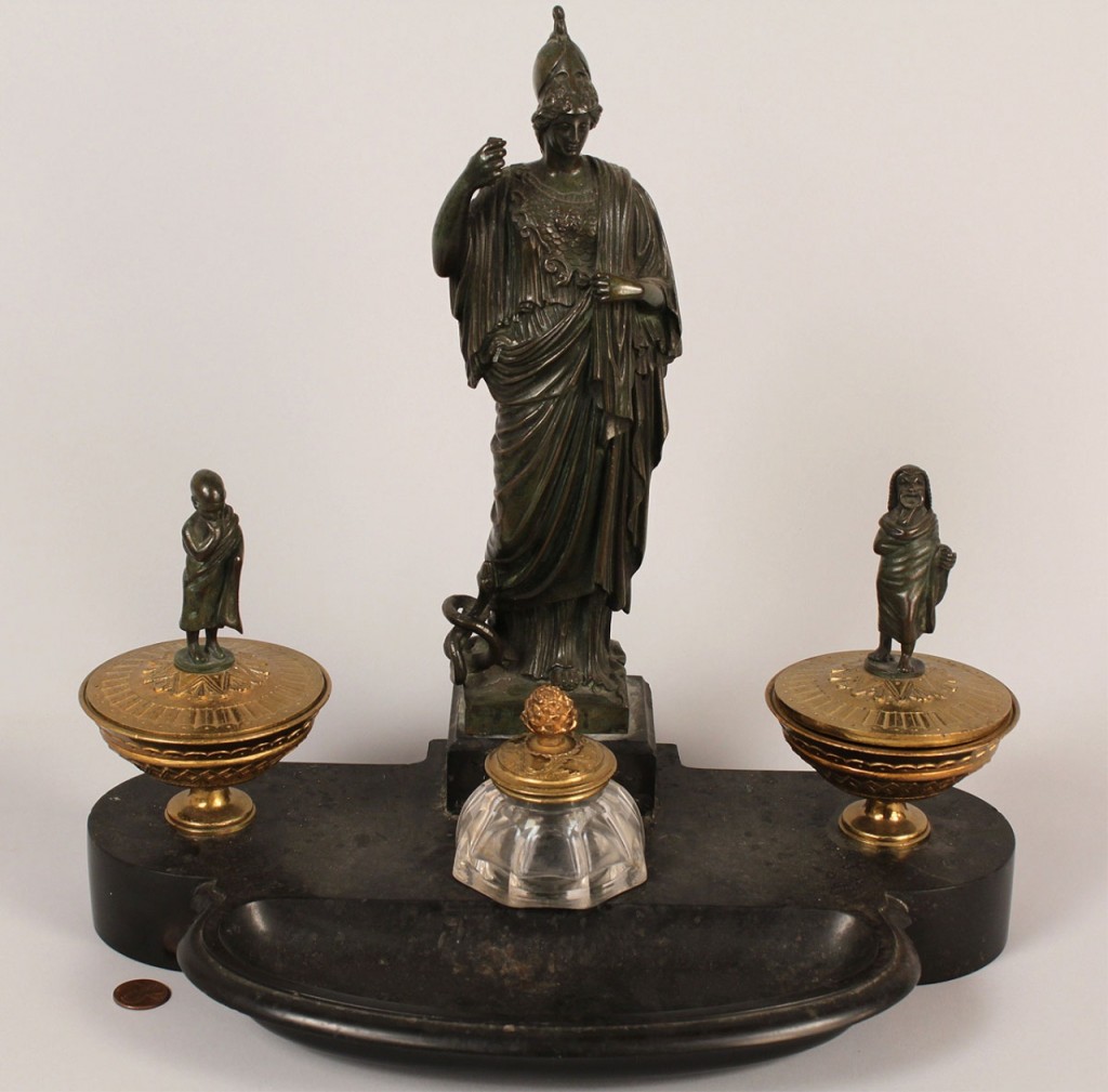 Lot 229: Bronze figural inkwell, Classical Revival