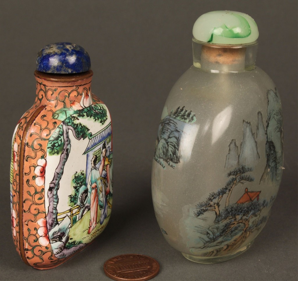 Lot 242: Two Peking enamel and glass snuff bottles