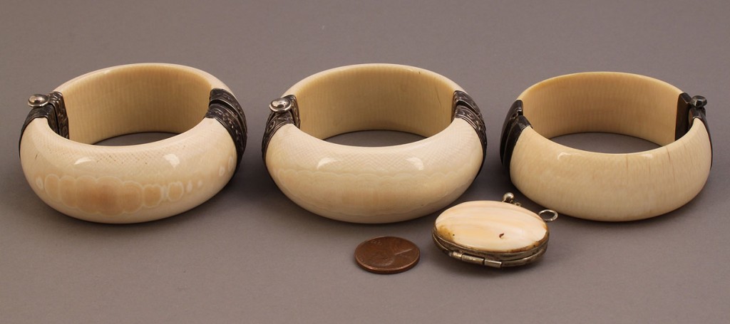 Lot 244: Four Ivory & Silver Jewelry items