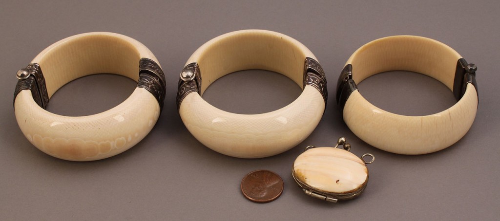 Lot 244: Four Ivory & Silver Jewelry items