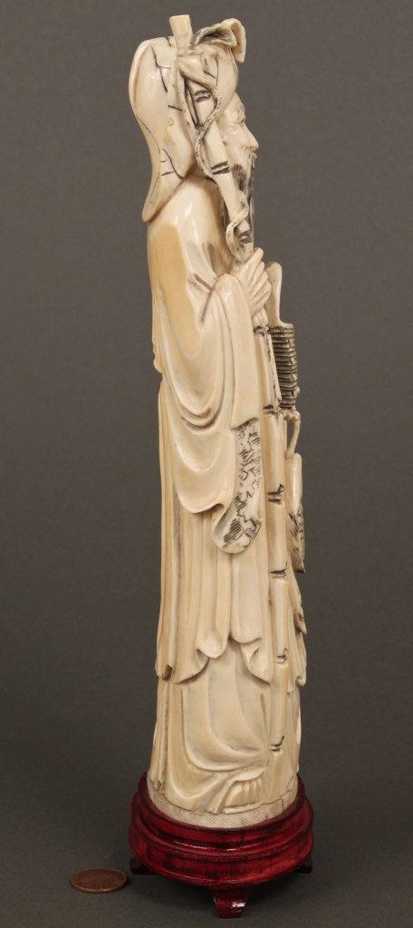 Lot 247: Chinese Carved Ivory Figure, Man w/ Basket & Fish