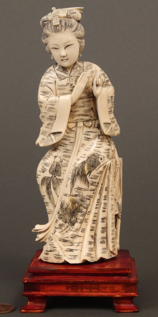 Lot 249: Japanese Carved Ivory Okimono, Geisha