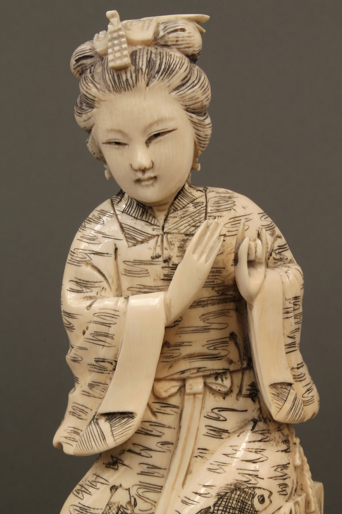 Lot 249: Japanese Carved Ivory Okimono, Geisha