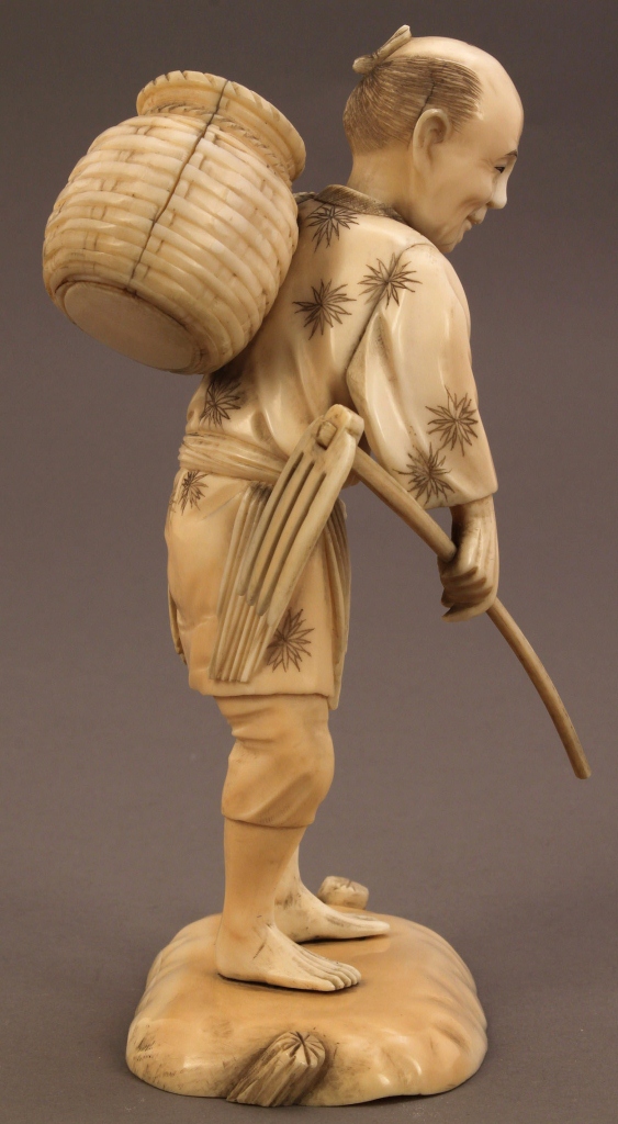 Lot 250: Asian Ivory Okimono figure, farmer with basket