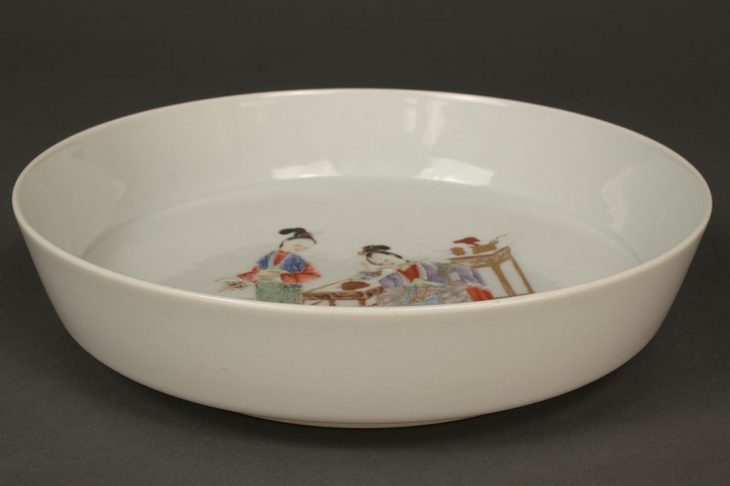 Lot 258: Chinese Porcelain Famille Rose Low Bowl w/ Maidens