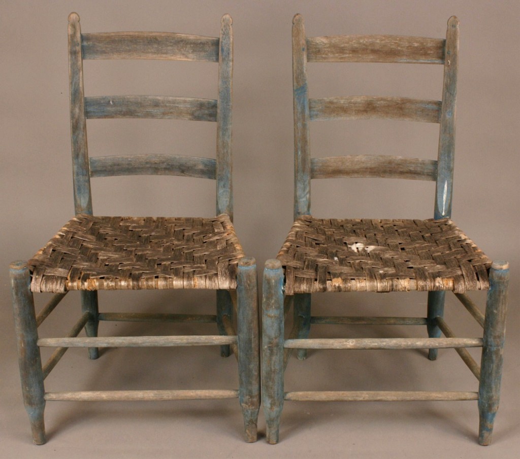 Lot 288: 3 Chairs: southern corner chair & pair ladderbacks