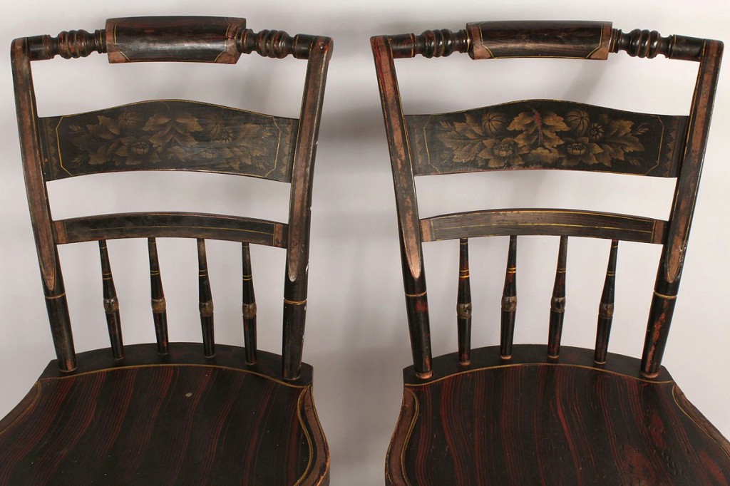 Lot 293: Pair of Stenciled Chairs, labeled